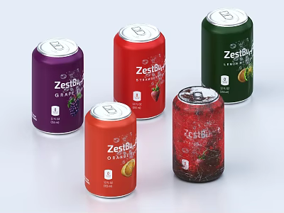 ZestBurst Assorted Flavor Beverage Cans For Daily Electrical Appliance Use 3d model
