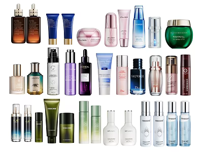 Perfume and Cosmetics Assorted Skincare Products and Fragrance Bottles with Diverse Designs and Colorful Containers 3d model