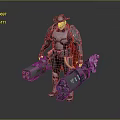 Game Movie Character Cowboy Style Armored Outfit With Red Cape And Large Mechanical Weapons