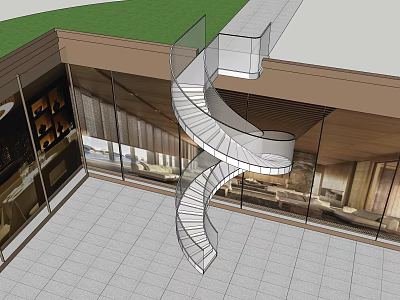 Modern Spiral Staircase With Glass Railing In Contemporary Architectural Design 3d model