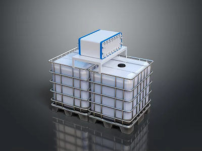 Stacked Industrial Plastic Containers With Pallet Base And Blue Top Structure 3d model