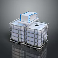 Stacked Industrial Plastic Containers With Pallet Base And Blue Top Structure