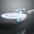 White Enterprise Spaceship With Disc Shaped Hull And Blue Light Engines 3d model