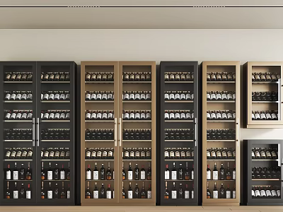 Modern Wine Cabinet Display With Glass Doors And Multiple Wine Bottles Storage 3d model