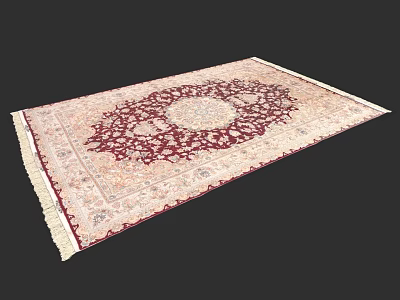 Square Rug Featuring Intricate Traditional Pattern Cream Background Burgundy Accents and Fringed Edges 3d model