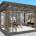 Traditional Chinese Interior Design Featuring Lattice Doors Round Mirror Long Table And Stools