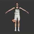 Red Haired Female Basketball Player In Storm Jersey Standing With Floating Basketball And White Sneakers