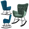 Elegant Tufted Velvet Blue and Green Rocking Chair with Black Metal Frame Design