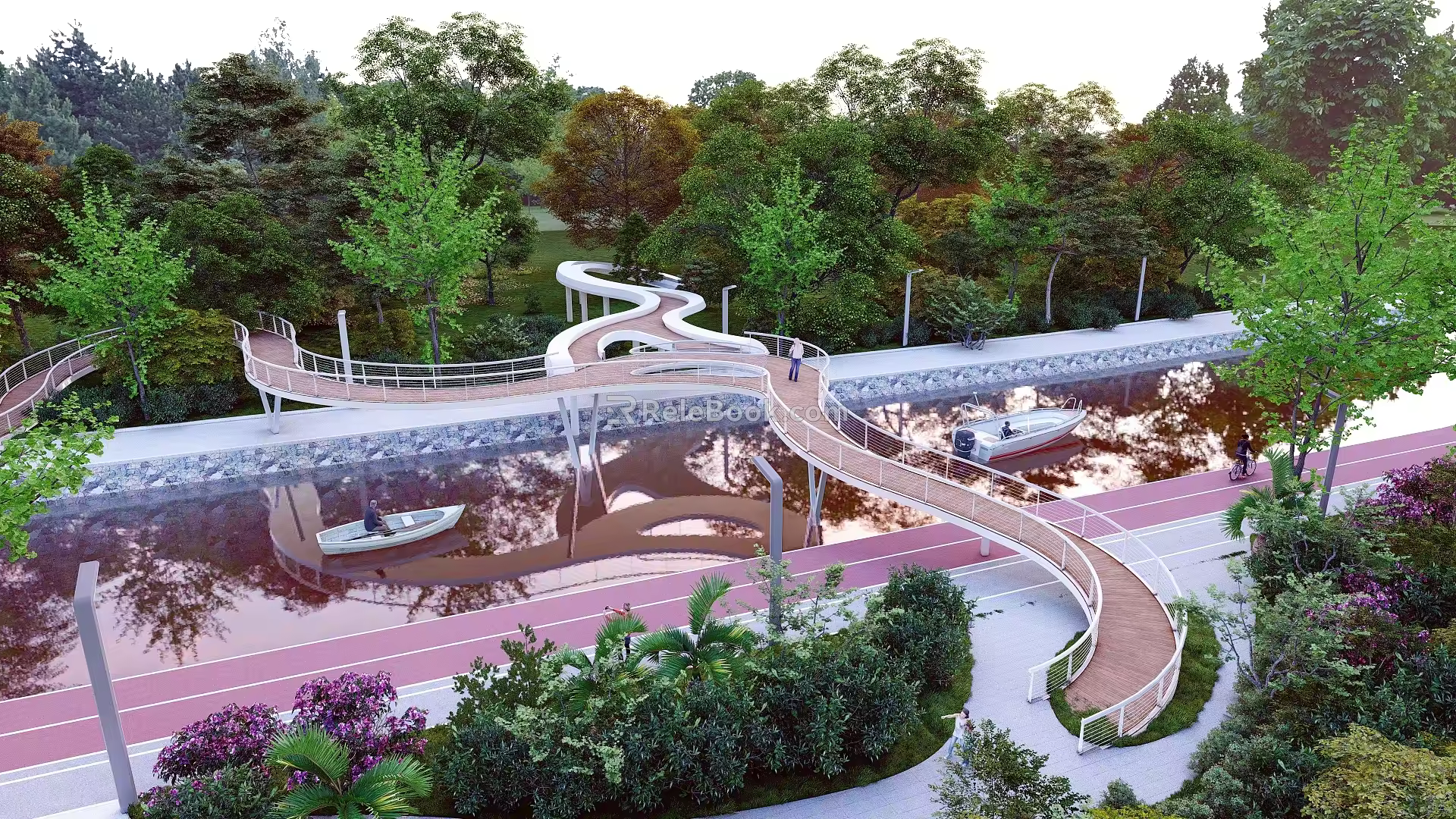 Modern Bridge Landscape Bridge Curved Streamline Bridge Trestle Overpass 3d model