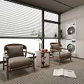 Comfortable Leisure Sofa Set with Two Armrest Chairs Side Table and Scenic Window View