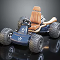 Blue Go Kart With Brown Leather Seat Large Tires And Crown Logo Design 3d model