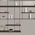 Modern Wall Mounted Shelving Unit With Books Decorative Ornaments And Small Potted Plant