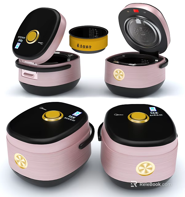 Modern Pink And Black Rice Cookers With Yellow Buttons For Kitchen Use 3d model 