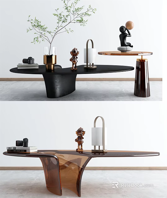 Modern Coffee Table Unique Design With Decorative Sculptures Vase And Table Lamp 3d model