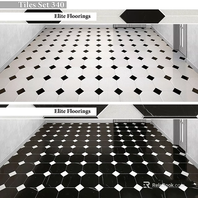 Elite Floorings With Black White Diamond And Hexagon Geometric Patterns 3d model
