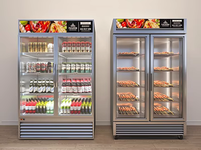 Commercial Glass Door Refrigerators Freezers Display Beverages And Meat Products In Store Interior 3d model