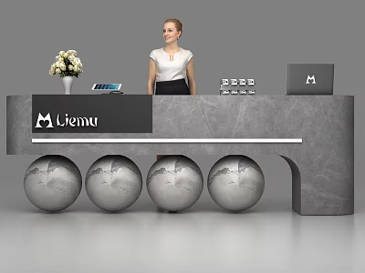 Modern Liemu Reception Desk With Marble Top Spherical Supports And Flower Vase 3d model