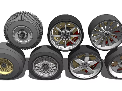 Various Car Tires With Different Wheel Rim Designs And Stylish Spoke Patterns 3d model