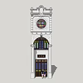 Classical Style Commercial Complex White Building With Round Clock And Arched Door 3d model