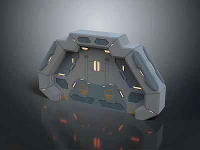 Futuristic Sci Fi Gate With Gray Metallic Structure And Illuminated Lights 3d model
