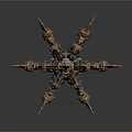 Intricate Bronze Metal Furniture Sculpture With Spiked Decorations And Green Accents