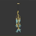 Modern Pendant Lights With Golden Curved Frames And Blue Petal Shaped Accents