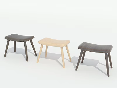 Three Different Colored Wooden Stools With Modern Simple Design And Four Legs 3d model