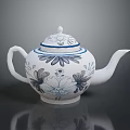 Ceramic Teapot Sculpture Carving With Blue And White Floral Patterns Lid Spout Handle