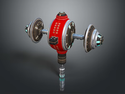 Futuristic Metallic Mechanical Device With Red Cylindrical Body Multiple Discs Control Buttons And Glowing Elements 3d model