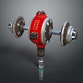 Futuristic Metallic Mechanical Device With Red Cylindrical Body Multiple Discs Control Buttons And Glowing Elements
