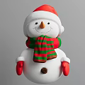 Festive Snowman With Red Santa Hat Green Red Striped Scarf Red Gloves And Brown Button