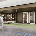 Modern Public Office Space With Stylish Sofa Coffee Table Green Plants And Soft Lighting