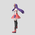 Anime Character Creature With Purple Hair Sailor Uniform Red Skirt And Black Stockings