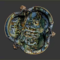 Ornate Sculptural Carving Bowl With Colorful Glaze Intricate Relief Designs And Dragon Handles