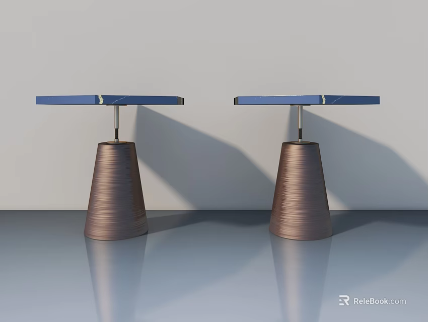 Modern Sofa and Coffee Table Set With Blue Tabletop And Brown Cone Bases 3d model