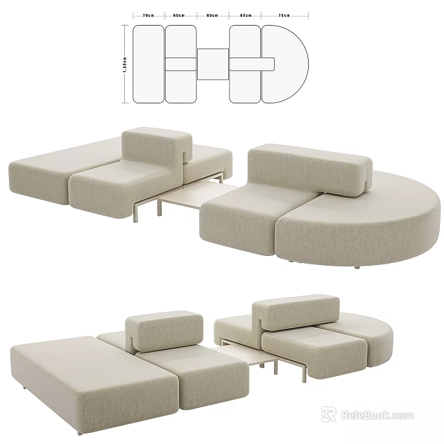 Modern Two Seater Sofa With Modular Design And Beige Fabric Upholstery 3d model