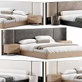 Modern Double Bed With Upholstered Headboard Bed Frame And Decorative Pillows 3d model
