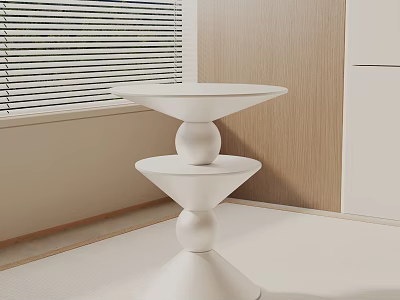 White Modern Side Table With Spherical Layers And Minimalist Design In Interior Space 3d model