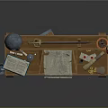 Adventurer Themed Wooden Table With Skull Sword Map Scroll And Treasure Chest
