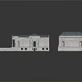 Cartoon Scenery 3D Classical Building Model With Blue Roof White Walls And Courtyard
