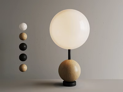 Modern Minimalist Table Lamp With White Globe Shade Wooden Sphere Base And Colorful Sphere Options 3d model