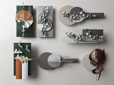 Modern Wall Decor With Various Geometric Shapes 3D Designs And Colorful Panels 3d model