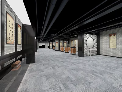 Traditional Chinese Style Interior Space With Calligraphy Artworks Decorative Walls And Seats 3d model