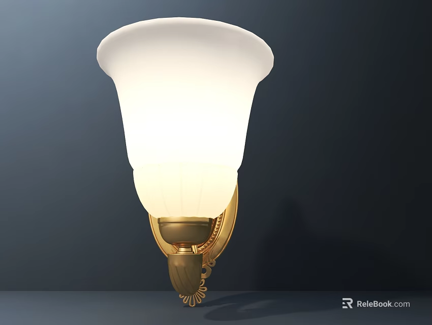 Elegant Wall Lamp With White Glass Shade And Golden Decorative Base For Indoor Decor 3d model 