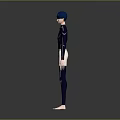 3D Character With Blue Hair Dark Blue Tight Top Light Shorts Black Leggings And Barefoot