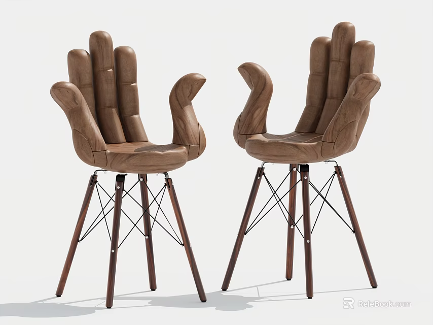 Unique Hand Shaped Leather Bar Stools With Wooden And Metal Legs 3d model 
