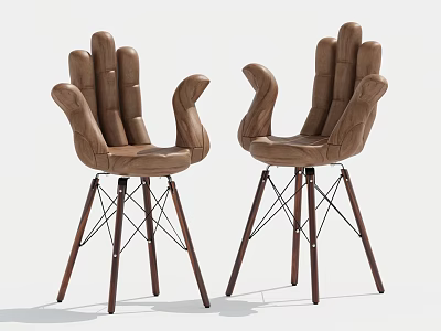 Unique Hand Shaped Leather Bar Stools With Wooden And Metal Legs 3d model