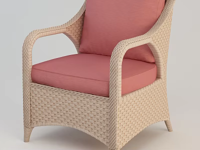 Beige Wicker Single Sofa With Pink Cushion And Comfortable Armrest Design 3d model