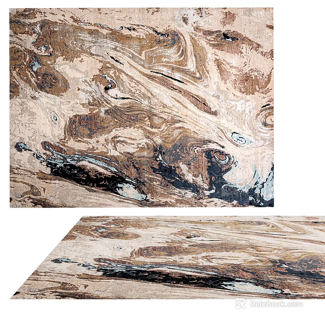 Square Rug With Abstract Artistic Swirl Patterns In Earthy Tones 3d model 