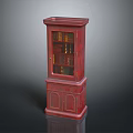 Classic Red Wooden Bookcase With Glass Door Books And Carved Cabinet Details